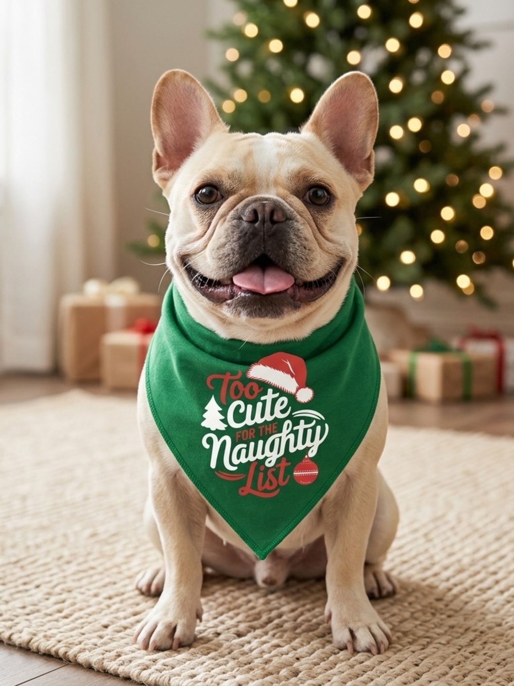 NWT Holiday Dog Bandana - Green "Too Cute for the Naughty List"